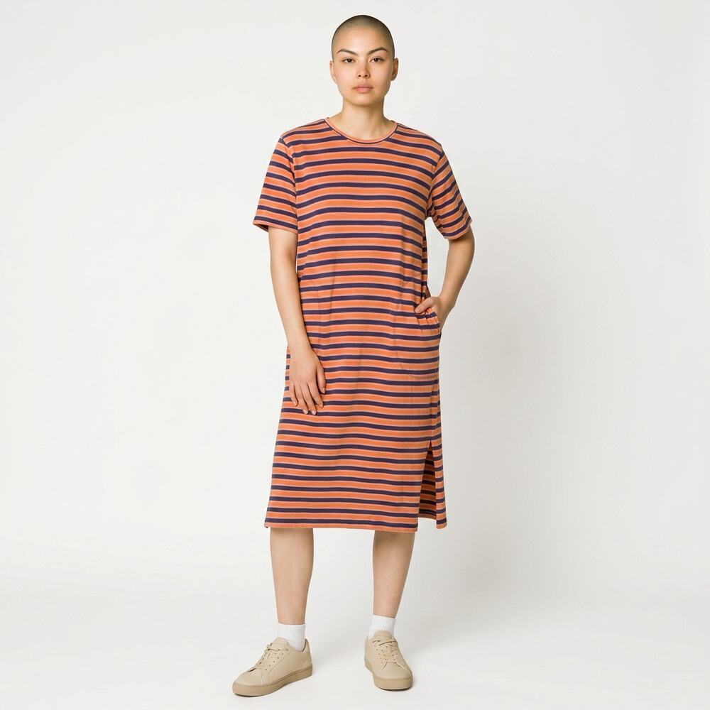 Pact Organic Shift Dress Striped Sz M S/S Orange Casual Coastal Beach Travel